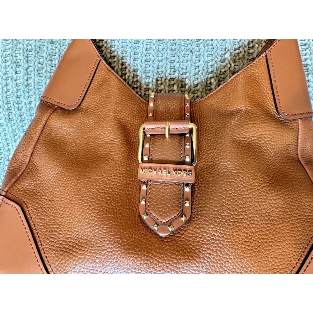 Michael Kors Lillian Leather Shoulder Bag Brown Pebbled Studded Buckle - Picture 3 of 13